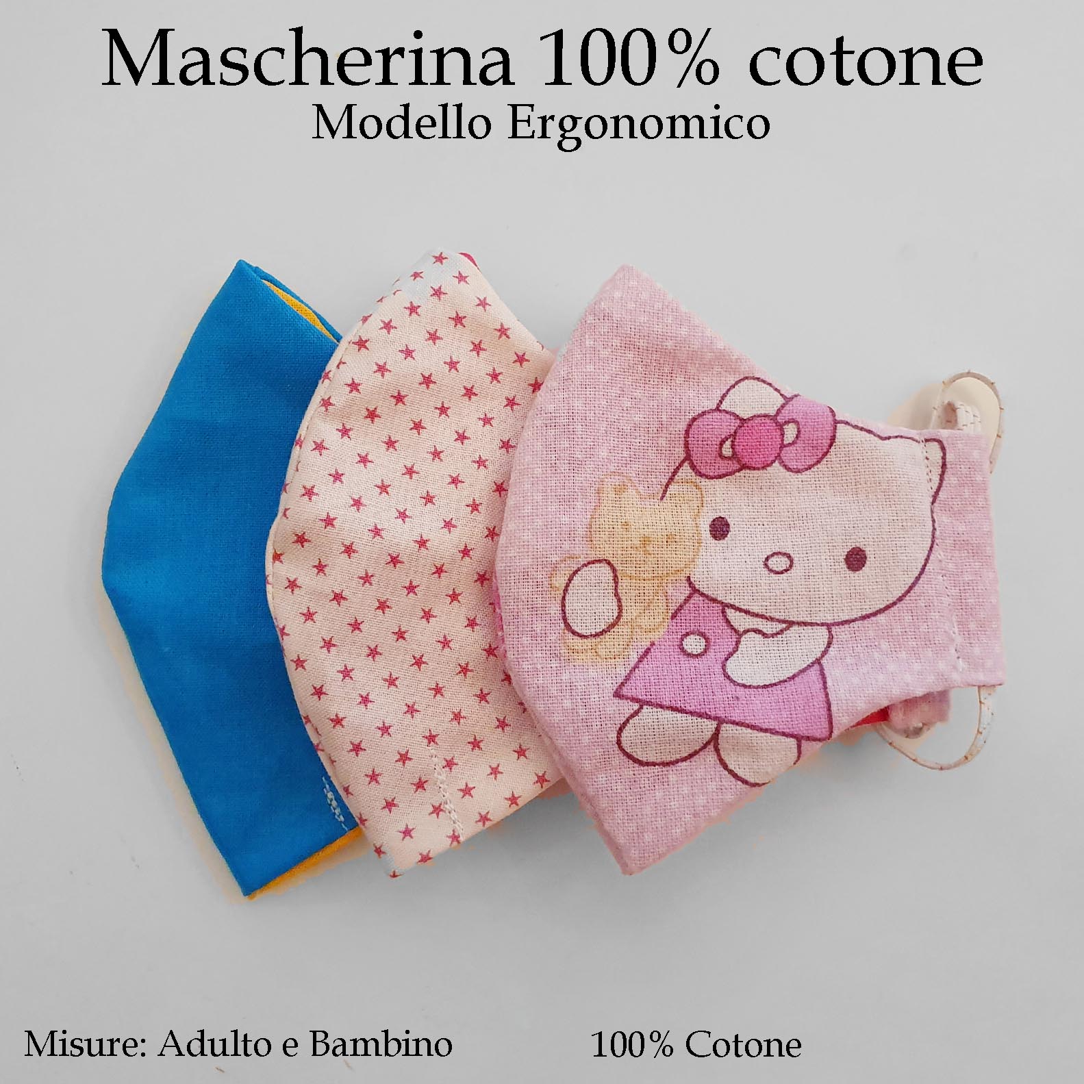 Mascherine lavabili per bambini in vari colori, 100% cotone 2-6